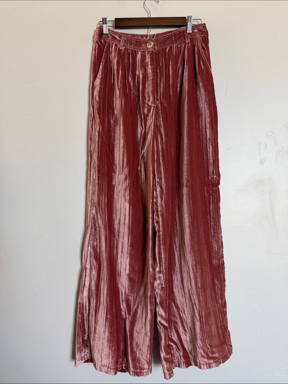 Nation LTD Pink Crushed Velvet Pants Wide Leg NWOT